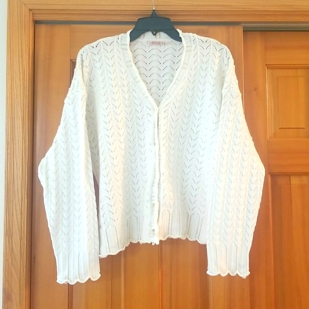 Esqualo Pointelle Cotton Knit Cardigan